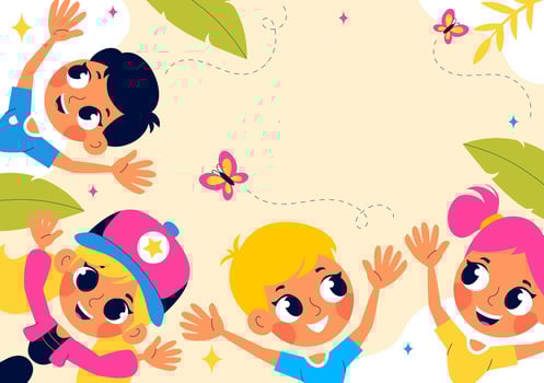 Happy Children's Day Illustration with Smiling Kids Holding Balloons in a Fun Scene vector