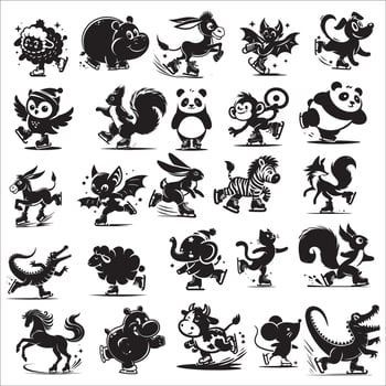 Playful Animal Skating Silhouettes Collection vector
