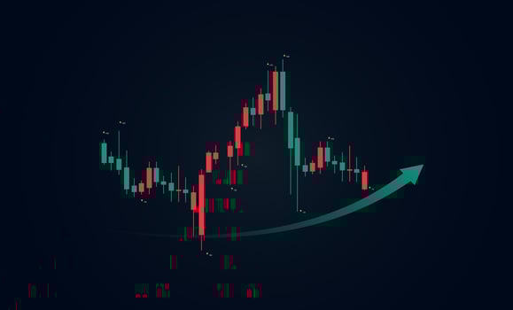 A candle stivks red and green for Forex trading marktet share, financial charts of gold market trading on dark background, illustration vector