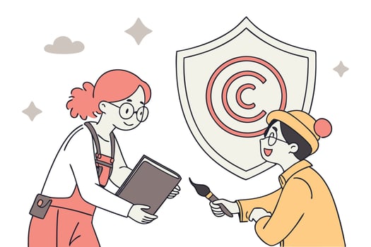 Celebrating intellectual rights an author and artist shake hands under the protection of copyright on World Book and Copyright Day vector