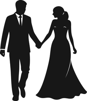 Bride And Groom Silhouette Holding Hands vector