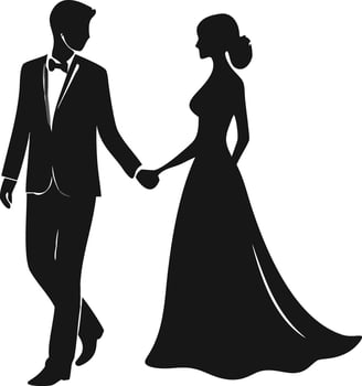 Elegant Couple Wedding Silhouette Holding Hands vector