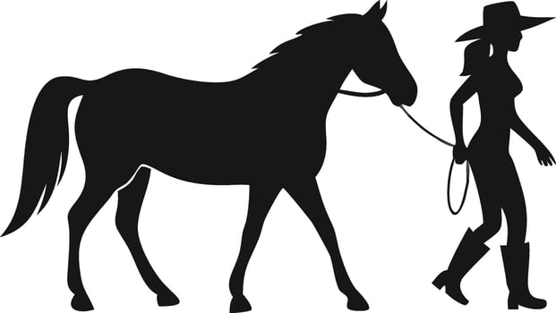 Horse And Cowgirl Silhouette Illustration vector