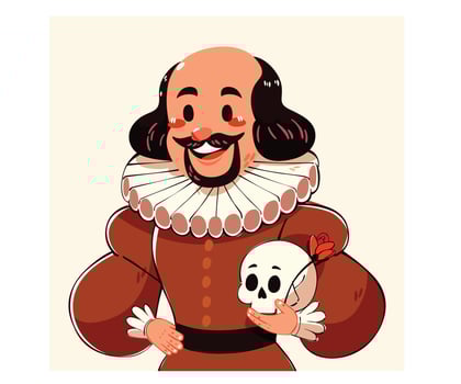 William Shakespeare Holding Skull and Flower vector