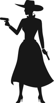 Silhouette Woman In Hat Holding Guns vector