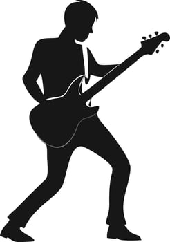 Silhouette Musician Playing Bass Guitar Passionately vector