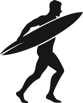 Surfer Running With Surfboard Black Silhouette vector