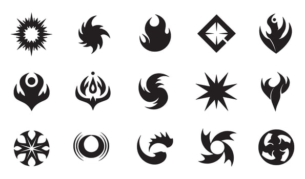Business icon symbol abstract geomatic shape swirl spiral flower outline texture logo company decorative botanical energy set vintage circle leaf fire water bird wing motion retro vector