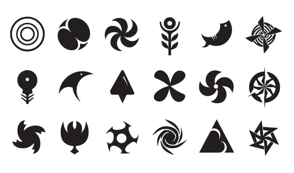 Abstract Geomatic Shape flower decorative spiral motion texture swirl botanical outline energy logo symbol company business icon set vintage circle leaf fire water bird wing retro vector