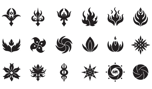 Decorative spiral motion texture flower outline botanical swirl abstract geomatic shape logo icon symbol company energy business set vintage circle leaf fire water bird wing retro vector