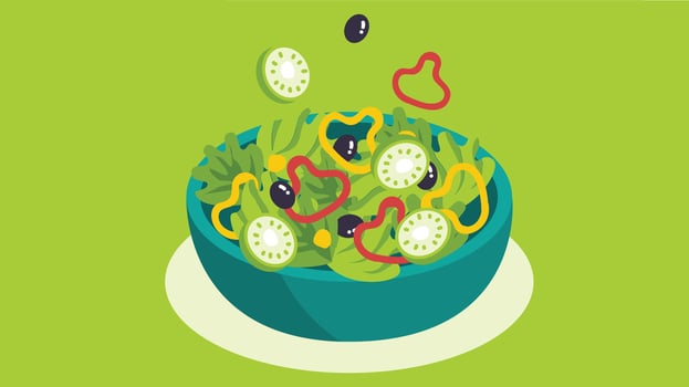 A vibrant salad plate filled with fresh vegetables, greens, and healthy toppings, offering a nutritious and colorful meal option vector