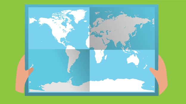 Folded design world map showcasing continents and countries in a minimalist style, emphasizing clean lines vector