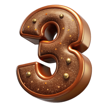 impressive minimalist Brown Embossed Leather Number Three Cutout on Transparent Background authentic png