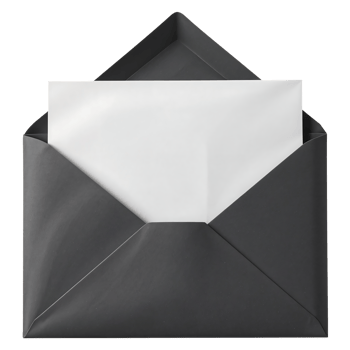 Open Charcoal Envelope with Blank Note on Transparent Background png
