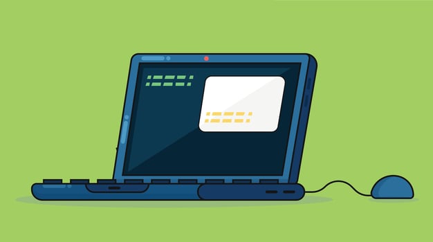 Illustration of a laptop monitor with a mouse beside it and connected to it vector