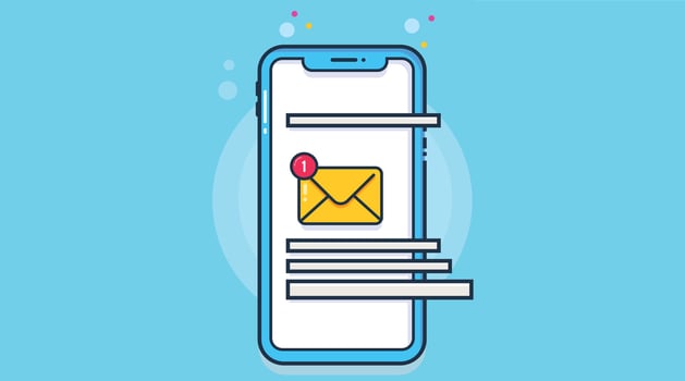 Illustration of a mobile device screen showing a new message or email notification received, with an envelope or chat icon and alert badge in a minimal interface vector