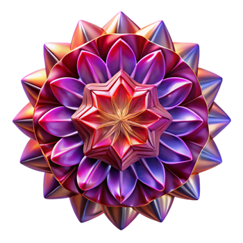 vibrant traditional Glowing Kaleidoscope Fractal Red and Purple Isolated authentic png