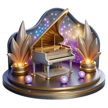 impressive minimalist Grand Piano and Concert Hall Stage Isolated Transparent Background high resolution png