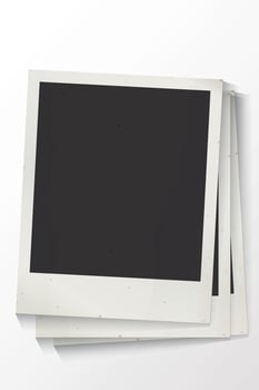 Blank old instant photograph vertical frames with stained effect superimposed isolated on white vertical background graphic illustration. vector