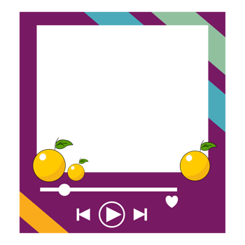 a purple frame with oranges and a play button png