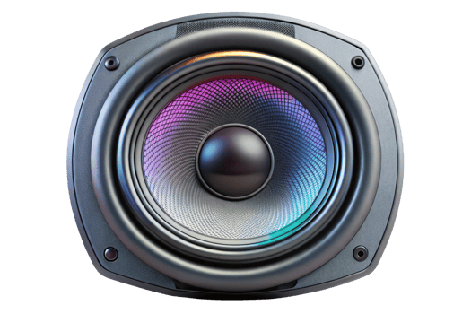 Powerful speaker with vibrant LED lighting effects isolated on a transparent background png