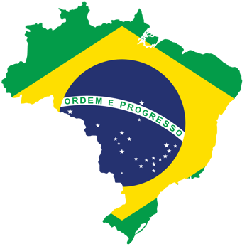 Brazil map with the national flag inside png