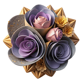 wonderful abstract Handmade Paper Flowers Bouquet Top View Isolated high quality png