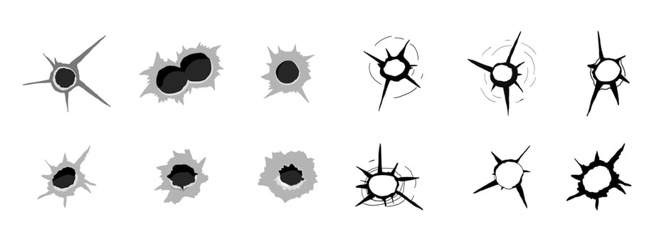 Bullet hole gunshot weapon mark silhouette, impact gun, bullet hole gunshot. Damage from shot vector