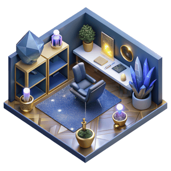 beautiful traditional Isometric Blueprint Office Layout with Furniture Placement Isolated high resolution png