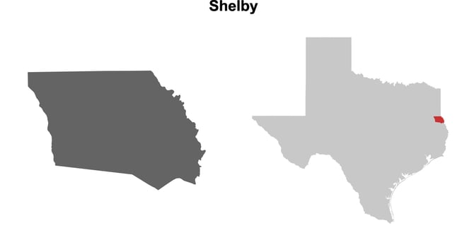 Shelby County, Texas blank outline map set vector