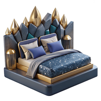 extraordinary abstract Modern Bed 3d Model with Pillows Isolated premium png