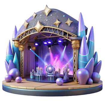 beautiful classic Music Festival Stage Cutout with Bright Lights and Crowd original png