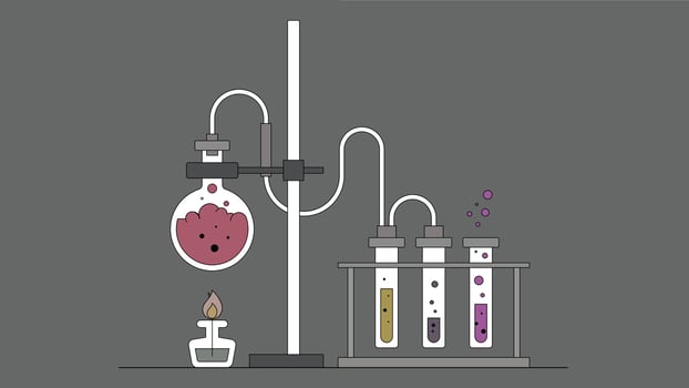 Flat illustration of a chemical bottle filled with liquid, representing a laboratory container used for storing and handling substances vector