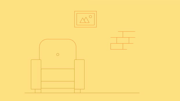 An outline illustration of a simple interior with a chair placed in the room. The room features a wallpapered wall vector