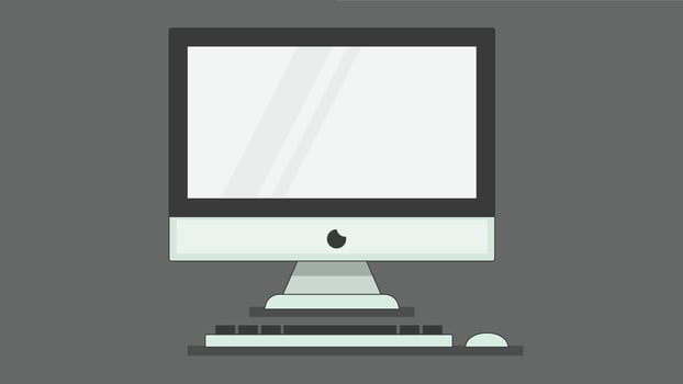 Illustration of a computer screen with keyboard placed on a solid background, showcasing a clean and minimal setup vector