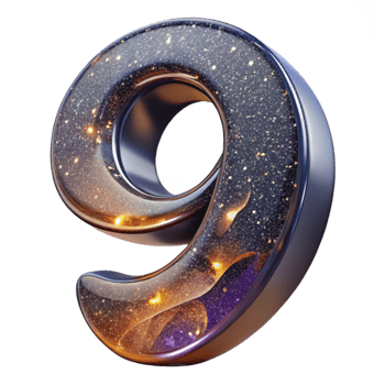dramatic minimalist Number Nine Transparent Background Curved Shape high resolution png