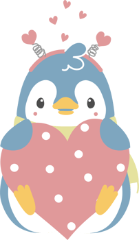 cute and lovely penguin holding polka dots heart, happy valentine's day png