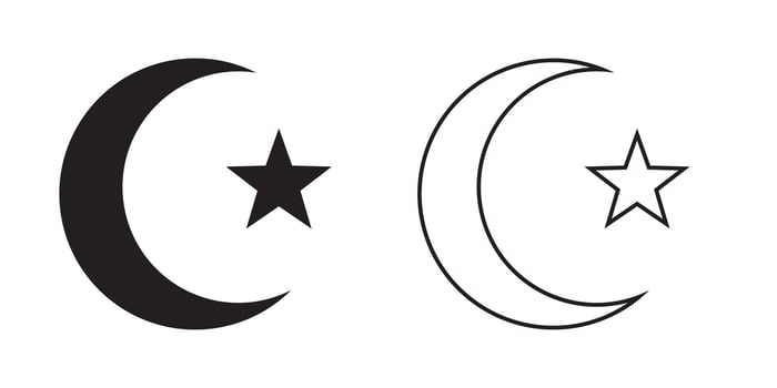 Islam symbol. Islam icon in two style. Crescent moon and star. vector