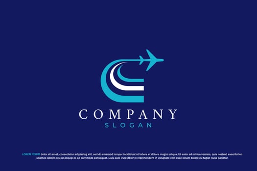 Abstract letter c Blue Airplane Logo for Travel Company vector