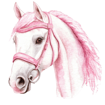 Horse with pink bridle on transparent background. png