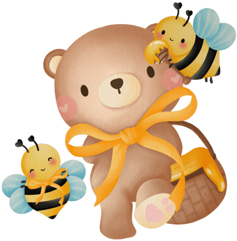 Cute Bear Bees Honey Basket Teddy Bear with Honey Bees Basket png