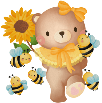 Cute Bear Sunflower Bees Teddy Bear with Flower Bees png