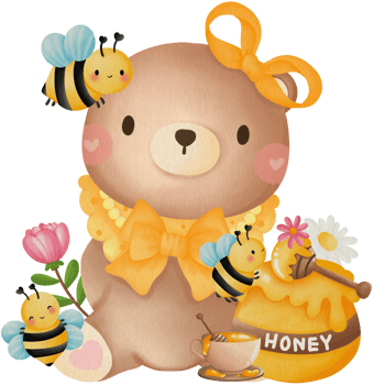 Cute Bear Bees Honey FlowersTeddy Bear with Honey Bees Flowers png
