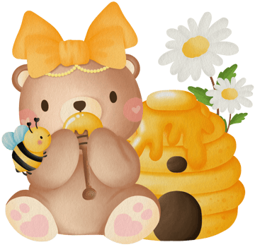 Cute Bear Honeycomb Bees Flowers Teddy Bear Honeycomb Honey Bees Cartoon Bear Hive Honey Flowers Bees png