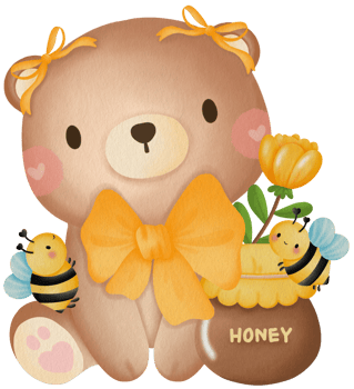 Cute Bear Honey Pot Bees Flowers Teddy Bear Honey Jar Bees Flowers png