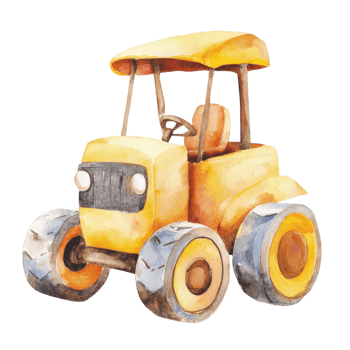 Yellow tractor artwork on transparent background. png