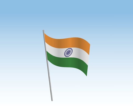 India flags in a realistic artwork. Wind-blown flag against a clear blue sky vector