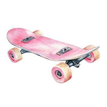 Pink skateboard isolated on transparent background. png