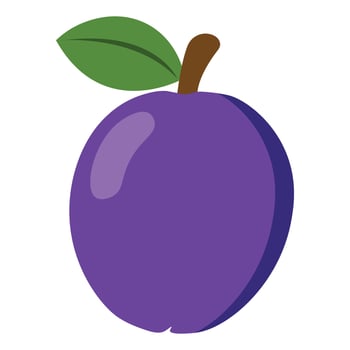 Simple plum illustration with leaf, perfect for fruit packaging, healthy food design, kids' books, and colorful seasonal compositions vector