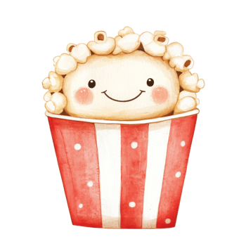 Happy popcorn in a cup on transparent background. png